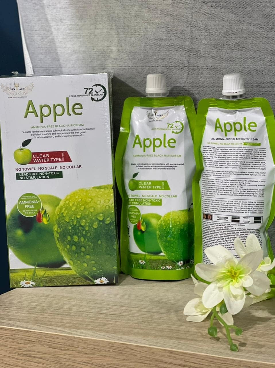 Apple Hair Color 96 Natural Black Cream - 500ml + 500ml 1000ML  MADE IN KOREA